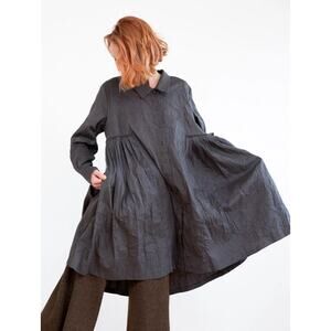 Gershon Bram Black Toledo Tunic Small pleated lagenlook goth avant garde layer